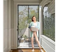 Magnetic Screen Door 116 x 178 cm with Magnets, Magic Tapes, Polyester Fly Screen Curtain Without Drilling, Heavy Duty for Keeping Out Flies, Black