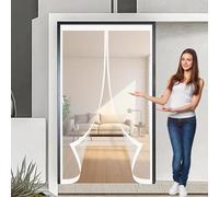 Magnetic Screen Door 117 x 130 cm Automatically Closes, Keep Bugs Out, Without Drilling, Easy to Install, Fly Insect Screen Mesh Door for Double/French Doors, White