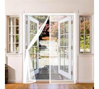 Magnetic Screen Door 125 x 224 cm Without Drilling, with Strong Magnets and Magic Band, Automatically Closes, Keep Insects Magnetic Fly Screens for Doors for Sliding Door, White