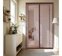 Magnetic Screen Door 128 x 208 cm No Drill Installation, Powerful Magnets, Full Frame Magic Tape Door Fly Screens Magnetic Patio Mosquito Screens for Bedroom, Sliding, Brown