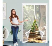 Magnetic Screen Door 130 x 100 cm Powerful Magnets, No Drill Installation, Automatically Closes, for Keeping Out Flies & Bug Fly Screens Doors, Screen Mesh for Patio Doors Bedroom, White