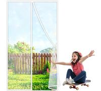 Magnetic Screen Door, 130x205cm Mesh Curtain with Heavy Duty Mesh and Sticky Magic Strap Fits Door Up to for Balcony Sliding Living Room Children's Room JPP1k White