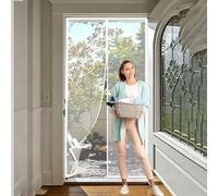 Magnetic Screen Door 131 x 263 cm with Magnets, Magic Tapes, Polyester Fly Screen Curtain Without Drilling, Heavy Duty for Keeping Out Flies, White