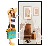 Magnetic Screen Door 136 x 186 cm Frame Hook & Loop, Powerful Magnets Fly Screens for Doors Heavy Duty, Lets Fresh Air for Keeping Out Flies, White