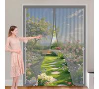 Magnetic Screen Door 138 x 155 cm with Powerful Magnets & Full Frame Magic Tape, Keep Bugs Out & Lets Fresh Air in Magnetic Fly Screen Curtain for Patio Doors Bedroom, Grey