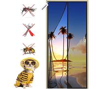 Magnetic Screen Door 145 x 195 cm Magnetic Fly Screen with Full Frame to Bottom Seal Away from Mosquitoes Mesh Curtain for French Doors Patio Door Black