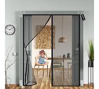 Magnetic Screen Door 145x200cm(57x79inch) Heavy Duty Bug Mesh Curtain,with Magnets Full Frame Magic Tape,Close Automatically Tightly Hands Free,for Balcony Sliding Doors Living Room - Black
