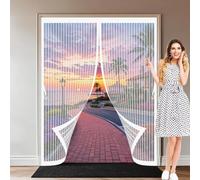Magnetic Screen Door 155 x 160 cm with Powerful Magnets & Full Frame Magic Tape, Keep Bugs Out & Lets Fresh Air in Magnetic Screen Fly Doors for Patio Doors Bedroom, White