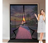 Magnetic Screen Door 175 x 105 cm with Powerful Magnets & Full Frame Magic Tape, Keep Bugs Out & Lets Fresh Air in Magnetic Screen Fly Doors for Patio Doors Bedroom, Black
