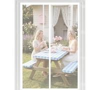 Magnetic Screen Door 180 x 195 cm with Powerful Magnets Automatically Closes and Magic Tape, Install Without, Keep Bugs Out, Heavy Duty Fly Screen Door for Balcony, White