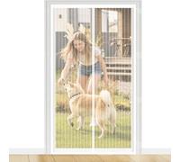 Magnetic Screen Door 195 x 211 cm Without Drilling, with Strong Magnets and Magic Band, Automatically Closes, Keep Insects Door Curtains to Stop Flies for Kitchen, White