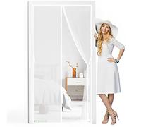 Magnetic Screen Door, 210 x 200 cm Polyester Magnetic Door Fly Screen Curtain Magic Paste Curtains Super Quiet Stripes Encryption for Anti Mosquito or Anti Pest Magnetic Soft Door, White