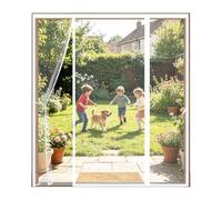 Magnetic Screen Door 3-Panel Design Double Side Access No Drill Mosquito Curtain for Sliding Glass Doors Auto Close 190x230cm White - Easy Installation Insect Protection