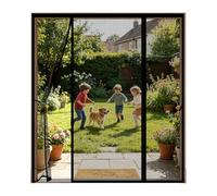 Magnetic Screen Door 3 Panels Double Side Access No Drill Mosquito Curtain for Sliding Glass Doors Auto Close 215x265cm Black - Easy Installation & Bug Protection