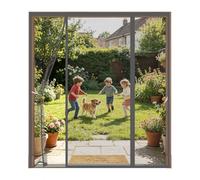 Magnetic Screen Door 3 Panels with Side Access No-Drill Mosquito Curtain for Sliding Glass Doors Auto-Close 155x270cm Gray - Easy Installation & Bug Protection