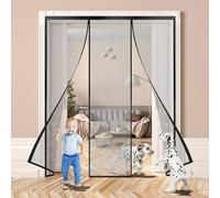Magnetic Screen Door 355x200cm with Heavy Duty Mesh Curtain Curtain and Full Frame Tape No Bugs, Closes Automatically Magnetic Screen Door for Sliding Glass Black