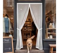 Magnetic Screen Door 70 x 298 cm Full Frame Magic Tape Kid and Pet Friendly Fly Curtains Keep Bugs Out & Lets Fresh Air in No Drill Installation Automatically Closes, White