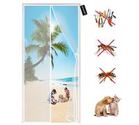Magnetic Screen Door 75 x 205 cm Heavy Duty Mesh Curtain and Full Frame Hook and Loop - Keep Fresh Air in & Let Bugs Out - for Anti Mosquito or Anti Pest Magnetic Soft Door - White A