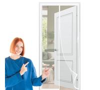 Magnetic Screen Door 77 x 125 cm Frame Hook & Loop, Powerful Magnets Door Screen, Nets Patio Curtain Without Drilling, Heavy Duty for Patio Doors Bedroom, White