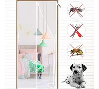 Magnetic Screen Door 80 x 190 cm with Heavy Duty Mesh Curtain, AntiTearing Reinforced Top, Full Frame Magic Tape, Hands Free, Pet and Kid Friendly White