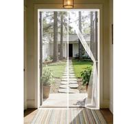 Magnetic Screen Door 89 x 267 cm Snap Shut Automatically Insect with Full Frame Magic Tape&Powerful Magnets, No Drill Installation Magnetic Screenfly Doors for Kitchen, White