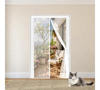 Magnetic Screen Door 89 x 267 cm Without Drilling, with Strong Magnets and Magic Band, Automatically Closes, Keep Insects Patio Insect Door Screen for Sliding, White