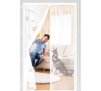 Magnetic Screen Door 89 x 267 cm Without Drilling, with Strong Magnets and Magic Band, Automatically Closes, Keep Insects Magnetic Door Screens, Mesh Screen for Kitchen, White