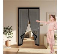 Magnetic Screen Door 90 x 130 cm Automatically Close, No Gap, Easy to Install Without Drilling, Keep Bugs Out Lets Fresh Air in Magnetic Fly Curtain for Patio Doors Bedroom, Black