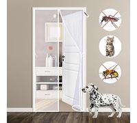 Magnetic Screen Door 95 x 210 cm Easy to Install Without Drilling Hands Free Heavy Duty mesh Keep Fresh air for Front Door and Home Outside Kids/Pets Walk Through Easily Fit Door White