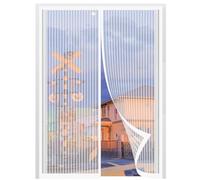 Magnetic Screen Door 98 x 265 cm with Powerful Magnets and Full Frame Magic Tape Anti Mosquito Mesh Fly Curtain Easy to Install Without Drilling for Balcony Patio Bedroom, White