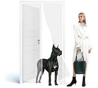 Magnetic Screen Door Curtain, 165 x 205 cm AntiTearing Reinforced Top, Full Frame Hook&Loop, Hands Free, Pet and Kid Friendly White