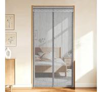 Magnetic Screen Door Curtain, Self-Closing Mosquito Net with Full Hook & Loop Tape, No Drilling Bug Protection Mesh, Pet Friendly Bug Screen for Bedroom Kitchen Gray Stripes 90×215cm/35.43×84.65inch