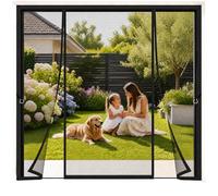 Magnetic Screen Door for Double Doors 220x220cm Black Large Patio Door Heavy Duty Bug Mesh Curtain with Magnets & Full Frame Magic Tape for Pets that Love to roam in and Out of the Garden