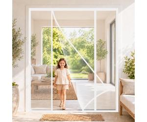 Magnetic Screen Door for Double Doors White 190x195cm Double Door Screen Mesh Curtain Heavy Duty Bug Mesh with Full Frame Magic Tape for Pets that Love to roam in and Out of the Garden