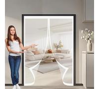 Magnetic Screen Door Heavy 119 x 168 cm Automatically Closes, Keep Bugs Out, Without Drilling, Easy to Install, Fly Screen Door Magnetic for Patio/Balcony, White