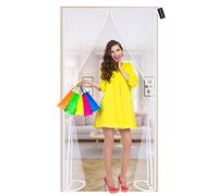 Magnetic Screen Door - Heavy Duty Mesh Curtain 155 x 210 cm with Full Frame Magic Tape Fly Screen Without Drilling Top-to-Bottom Seal Automatically Keeps Mosquitoes Insects Out - White A