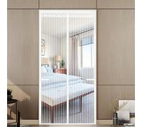 Magnetic Screen Door Insect Protection Balcony Door, for French Doors/Sliding Glass Doors/Patio, No Drilling, Strong Magnets, Easy Adhesive Mounting and Durable Net (White Stripes, 95x200 cm)