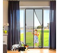 Magnetic Screen Door of Fiberglass 145 x 210 cm Mesh Curtain,Heavy Duty Bug Mesh Curtain and Full Frame Magic Tape, Mesh Fly Curtain Keep Fresh Air in & Bugs Out Black