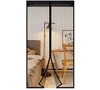EXTSUD Magnetic Fly Insect Screen Door Polyester Magnetic Curtain Magic Paste Curtains Super Quiet Stripes Encryption for Anti Mosquito or Anti Pest Magnetic Soft Door 120 x 220cm Black