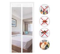 Magnetic Screen Door, Polyester Magnetic Door Fly Screen Curtain Magic Paste Curtains Super Quiet Stripes Encryption for Anti Mosquito or Anti Pest Magnetic Soft Door (White, 140 x 240 cm)