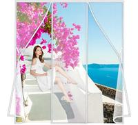 Magnetic Screen Double Door, 140x210cm Hands Free Magnetic Screen Door, Tight Self Closing Seal, Keeps Mosquitoes Out, pet & Kid Friendly LF2C1 White