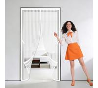 Magnetic Screen Fly Doors 111 x 248 cm Auto Close Insect Curtain Magnetic Fly Screen Door Curtain Keeps Bugs Out for Living Room, Bedroom, Patio, White