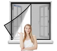 Magnetic Screen Window 60x115cm Anti Mosquito Mesh Fly Curtain Nets with Powerful Magnets&Full Frame Magic Tape, Keep Bugs Out&Lets Fresh Air in Black