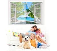 Magnetic Screen Window Curtain, 160 x 110 cm AntiTearing Reinforced Top, Full Frame Hook&Loop, Hands Free, Pet and Kid Friendly【White】