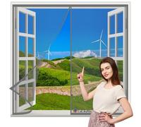 Magnetic Screen Window Curtain 60x100cm Grey Fly Screens for Doors Heavy Duty-Top-to-Bottom Seal Shuts Automatically-Easy to Install Without Drilling-for French Door