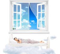 Magnetic Screen Window Net, 145 x 85 cm Heavy Duty Anti Mosquito Mesh Fly Curtain Nets, Patio Insect Door Screen with Magnets & Full Frame Magic Tape【White】