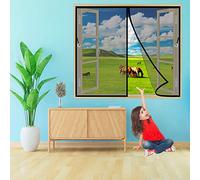 Magnetic Screen Windows 115x115 cm Heavy Duty Bug Mesh Curtain and Full Frame Magic Tape, Mesh Fly Curtain Keep Fresh Air in & Bugs Out Black Z