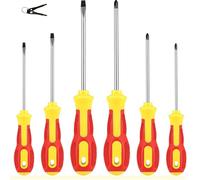 Magnetic Screwdriver Sets 6 PCS,Craftsman Screwdriver Set with Bag,Flat Head Phillips Screwdriver, Non-Slip Cushion Grip for Repair Home Improvement,Red & Yellow