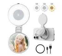 Magnetic Selfie Ligh twith Mirror,3-in-1 Portable LED Fill Light,Dimmable with Foldable Design, 360° Rotatable for Selfie Vlog Video Conference Lighting