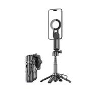 Magnetic Selfie Stick Tripod Compatible with Phone, DSLR-Style Grip, 11.7-47.5cm Extendable, One-Click Tripod (Black)